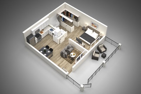Floor plan for 1 bed, 1 bath, 680 sqft